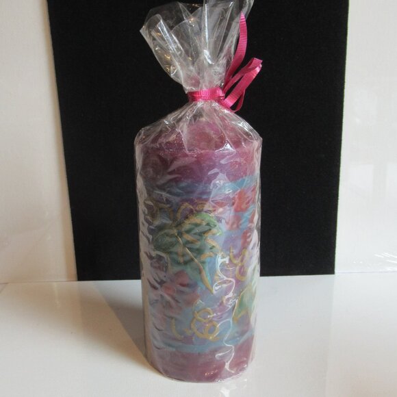 Grapes & Vines on a deep Wine Red Pillar Candle, Hand Painted. - Picture 1 of 2